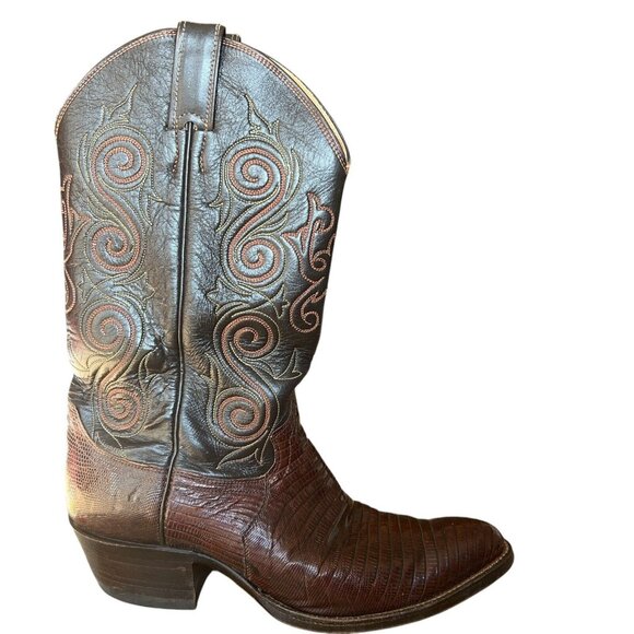 Vintage Justin Exotic Lizard Skin Roper Western Cowboy Boots Mens Size 8.5 D USA